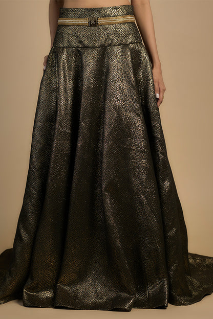 Gold corset with tassel sleeves lehenga set