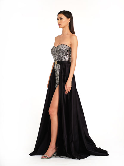 Sequin Tube Gown with Back Trail
