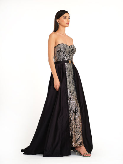 Sequin Tube Gown with Back Trail