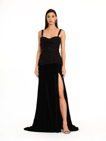 Signature Layered Detailing Velvet Gown
