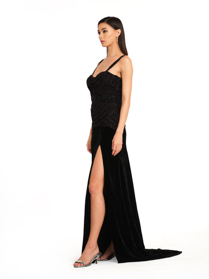 Signature Layered Detailing Velvet Gown