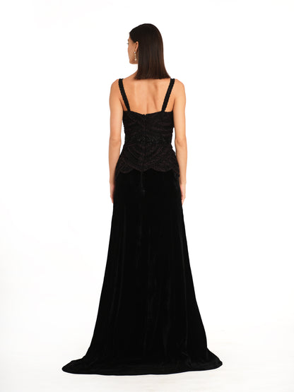 Signature Layered Detailing Velvet Gown