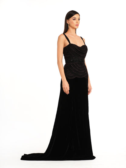 Signature Layered Detailing Velvet Gown