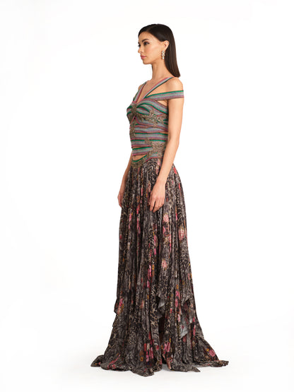 Elasticated Bodice Dress with Printed Gathered Bottom