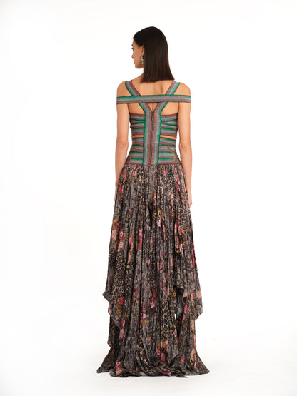 Elasticated Bodice Dress with Printed Gathered Bottom