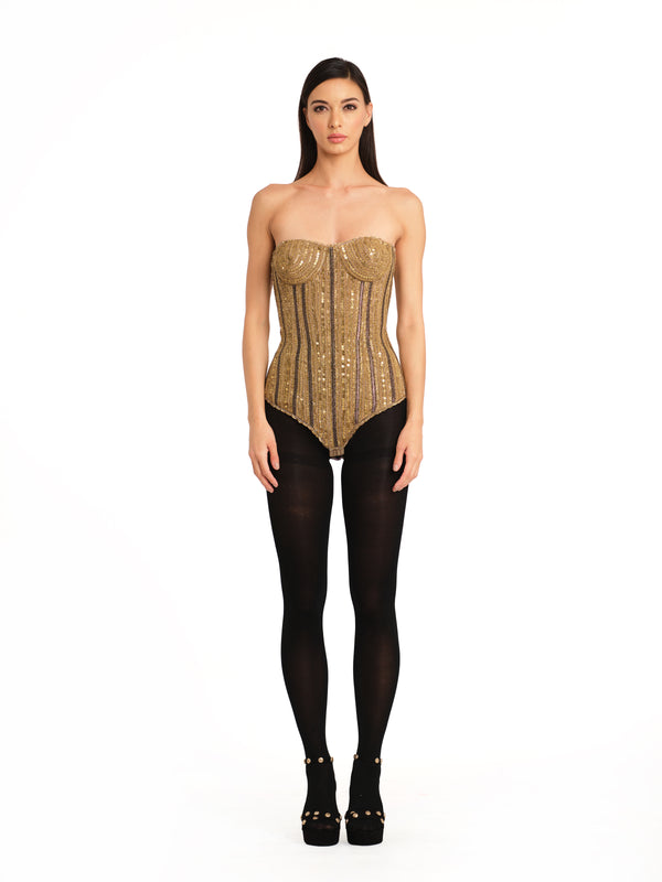 Corset with Chain Embroidered Detailing