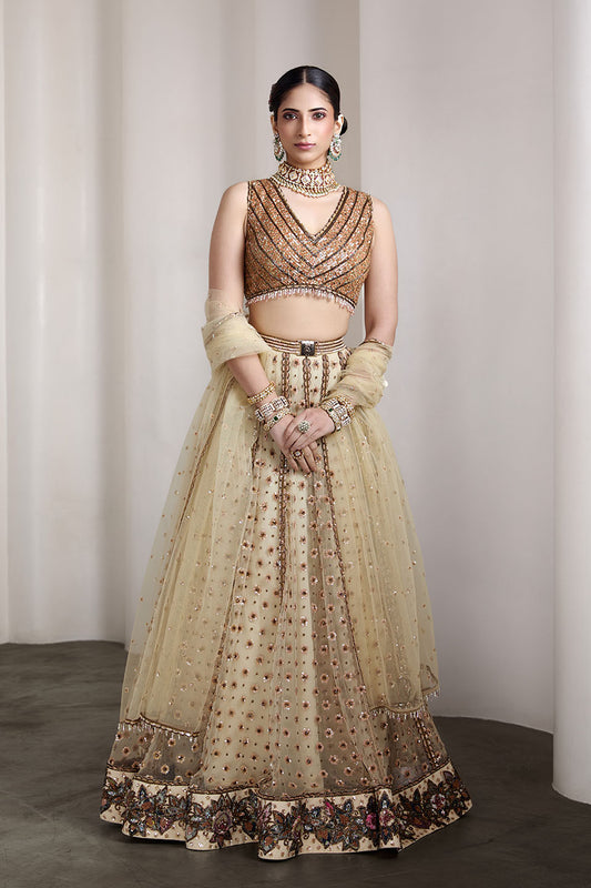 Ivory and gold lehenga set