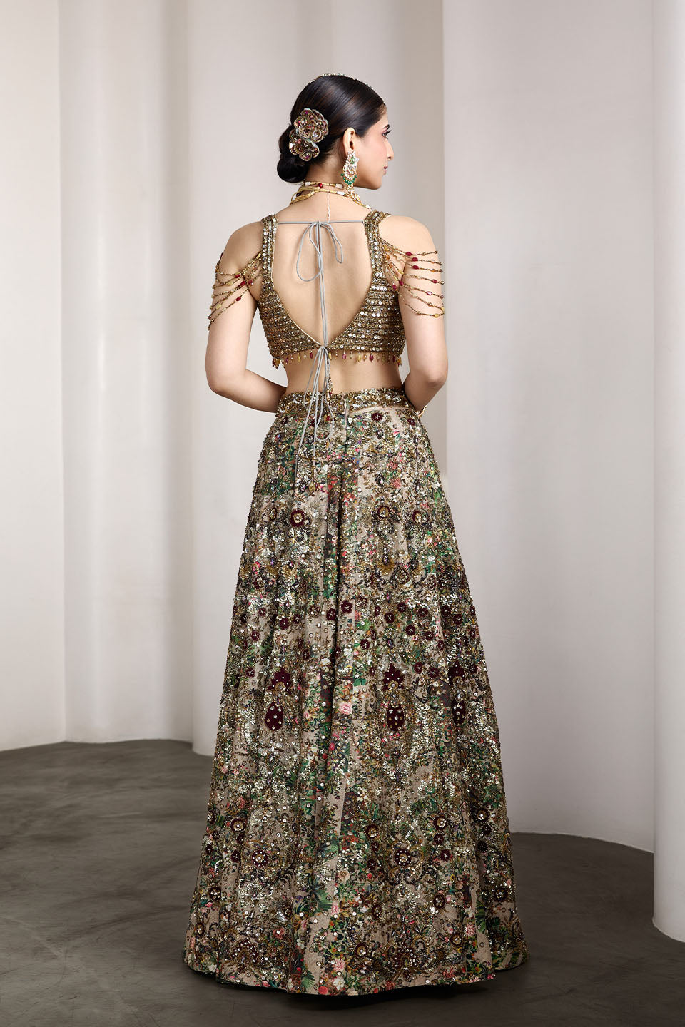 Velvet patch embroidered lehenga set