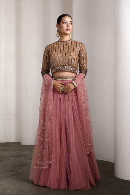 Sequin embroidered pink lehenga set