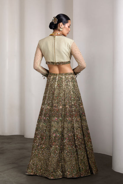 Ivory patchwork lehenga set