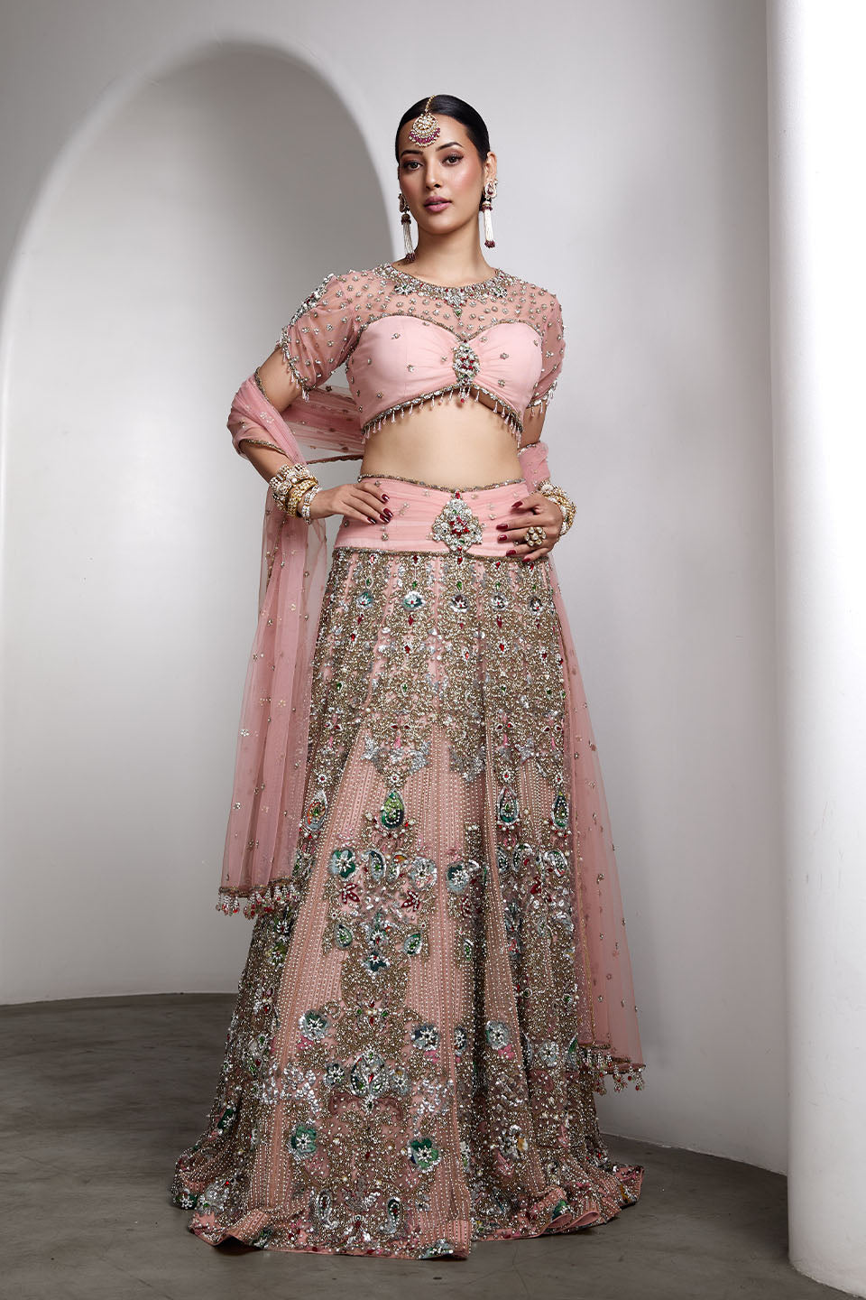 Pink embroidered lehenga set