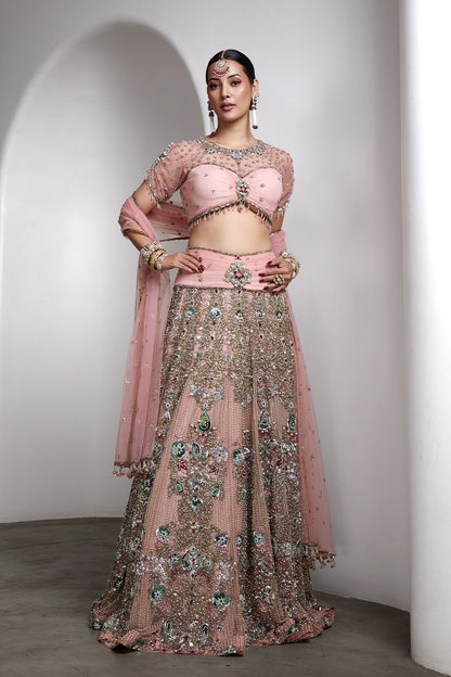 Pink embroidered lehenga set