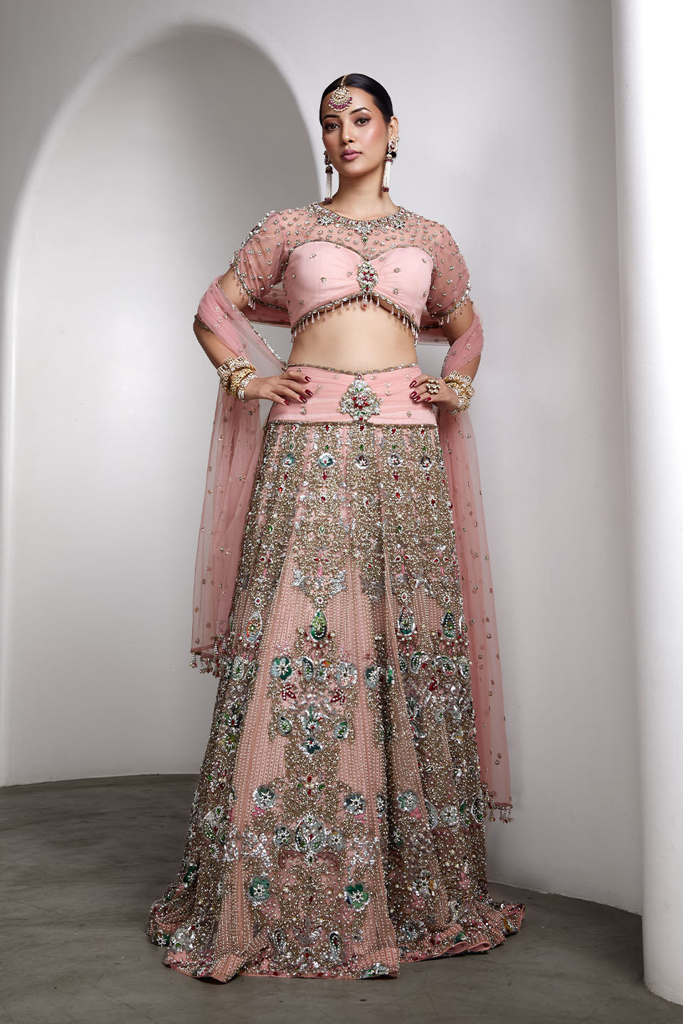 Pink embroidered lehenga set