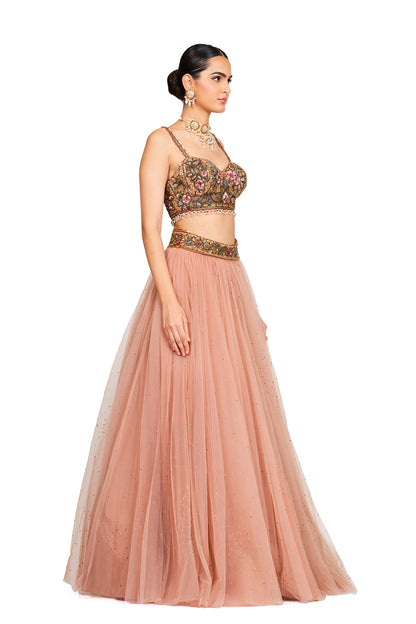 Rose Pink Lehenga with Embroidered Bustier