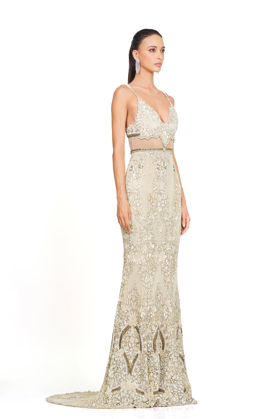Ivory heavily embroidered gown