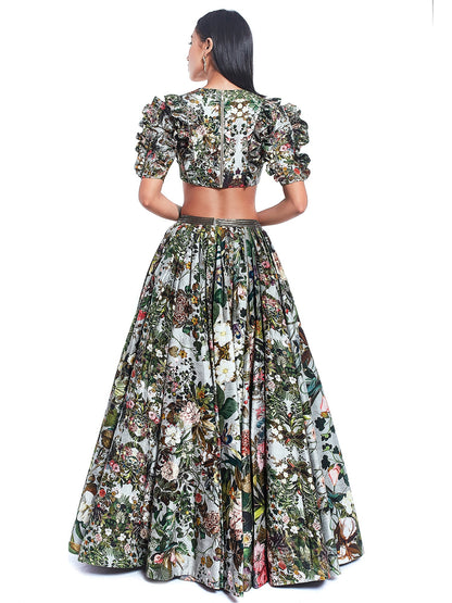 Printed Ruffled Top with Digital Print Long Skirt