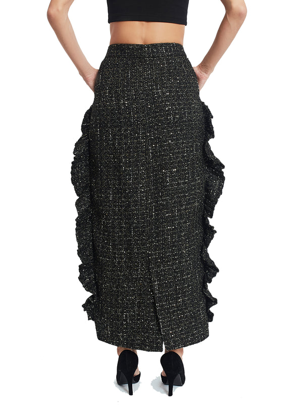 Tweed Black and Gold Long Skirt