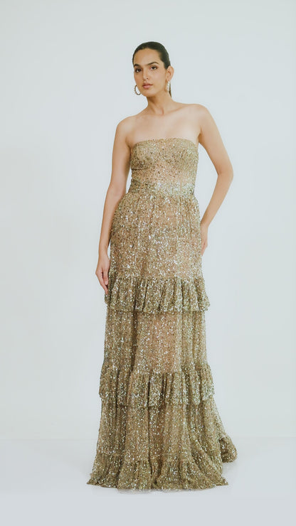 Sequin Embroidered Tube Gown