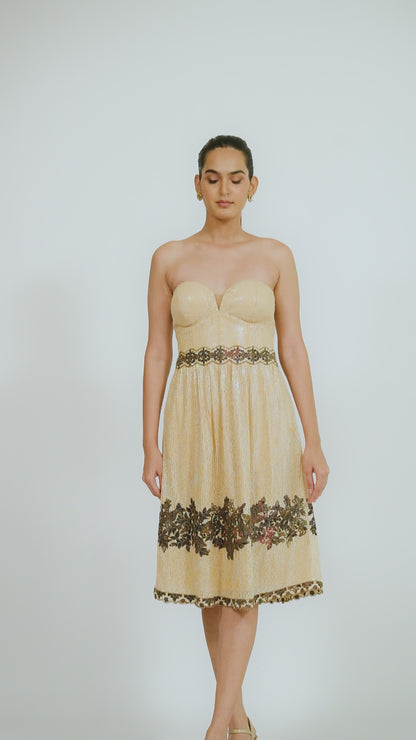 Overall Sequins Sweetheart Neck Dress With Embroidered Detailing