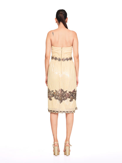Overall Sequins Sweetheart Neck Dress With Embroidered Detailing