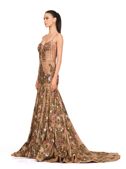 Floral Beaded Hand Embroidered Gown