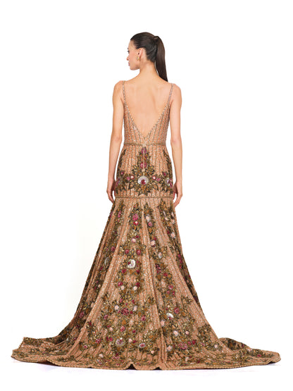 Floral Beaded Hand Embroidered Gown