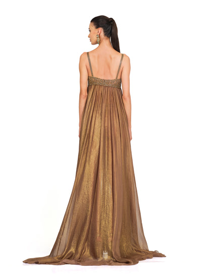 Embroidered Bust Metallic Gown
