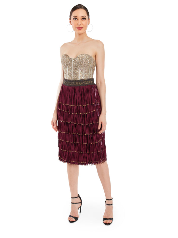 Bring the ballroom to the boardroom with this silk tasseled and hand embroidered waist band on the skirt. Hoping for all the future dress code being ‘tassel’ only.