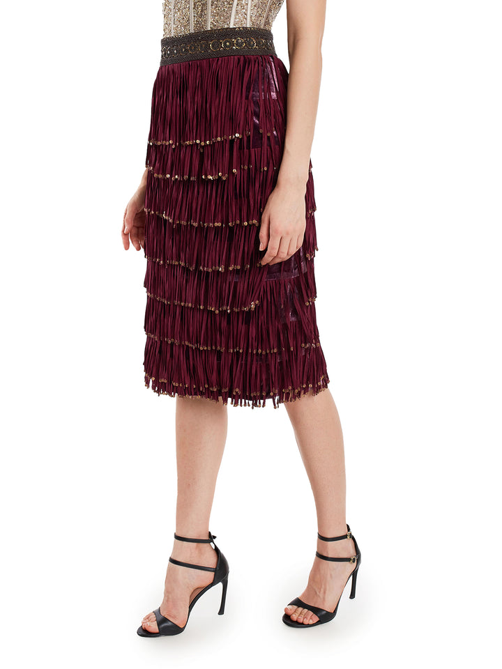 Bring the ballroom to the boardroom with this silk tasseled and hand embroidered waist band on the skirt. Hoping for all the future dress code being ‘tassel’ only.