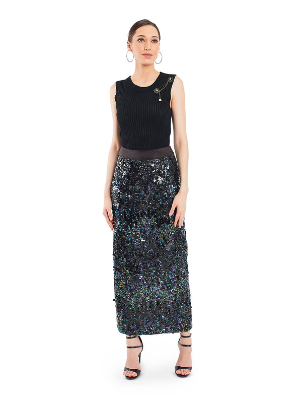 Hand Embroidered Long Sequin Skirt