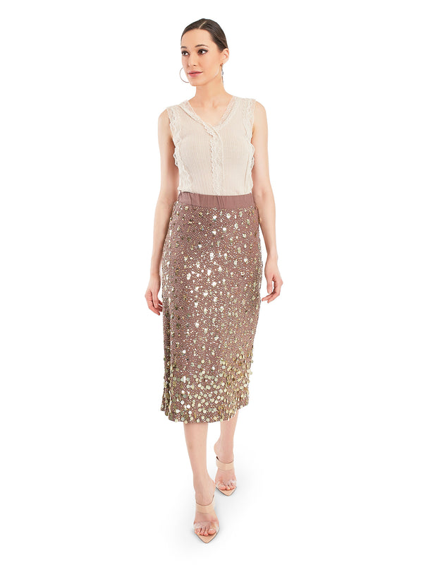 If you want to russell up a good outfit this hand embroidered crepe silk skirt is all you need. Don’t forget to zoom into the intricate details of this skirt.