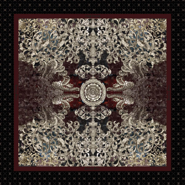 This print is one of the most modern prints from the Rocky Star collection. This scarf is bold and will surely make one stand out amongst the classics. Epitomizing elegant baroque art. 