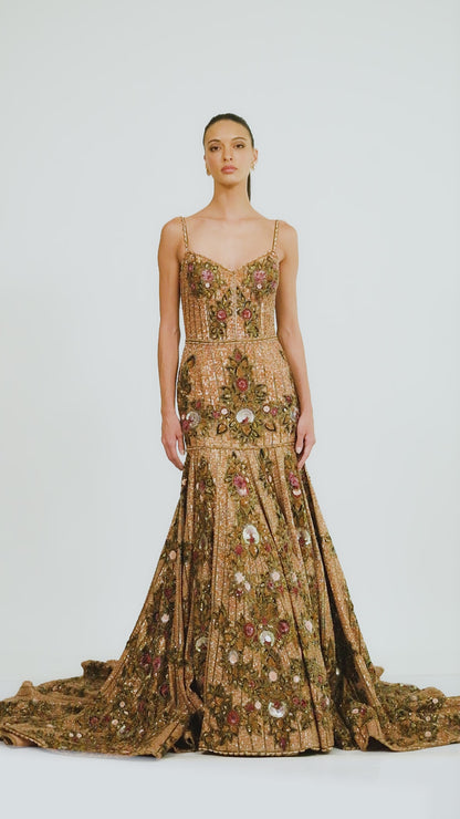 Floral Beaded Hand Embroidered Gown